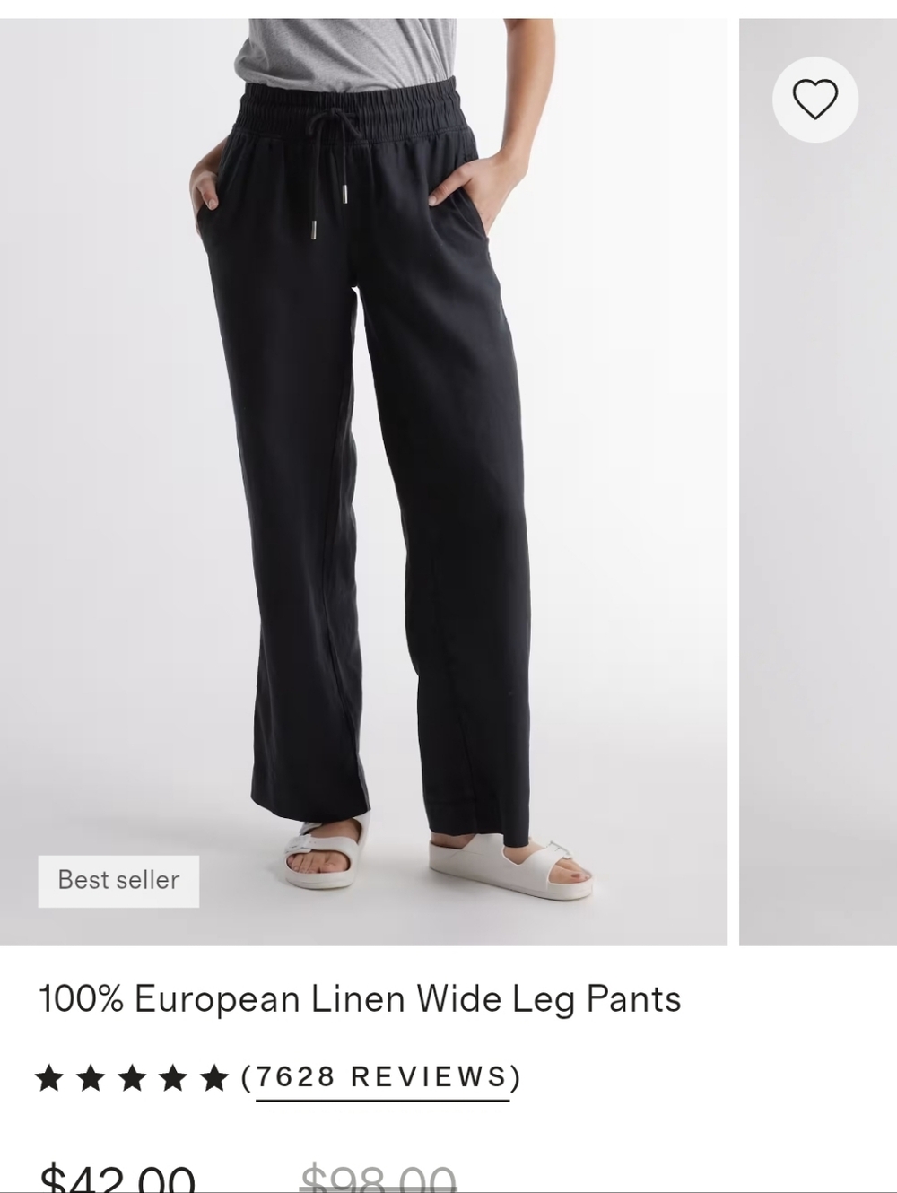 Quince 100% European Linen Black Wide-Leg Pants, Womens Large